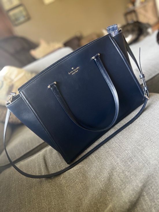 kate spade Handbags - Kate Spade Navy Leather Tote with Shoulder Strap